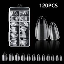 120pcs Short Almond Shaped Acrylic Nail Tips, Pre-Formed Semi-Matte Full Coverage Square Transparent Gel Press-On Fake Nails For Nail Extension, Home DIY Manicure - 彩色 - 查看 10