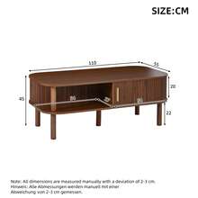 Coffee Table 110 * 55 * 45 Cm Made Of MDF, Living Room Table With Roll-Up Door, Open Compartments For Storage, Load Capacity Up To 60 Kg, Scandinavian Coffee Table, Side Table For Sofa, Coffee Table, Walnut Color. - 胡桃木色 - 查看 5