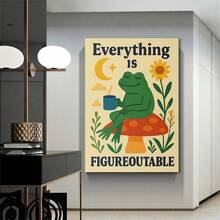 1件無框藝術 Everything Is A Figurative 海報：「Frog Coffee」語錄帆布畫，適用客廳、廚房、辦公室、房間、居家、房屋、復古、臥室裝飾，牆面裝飾，房間用品，家居用品，禮物，易於掛置 - 卡通 - 查看 9