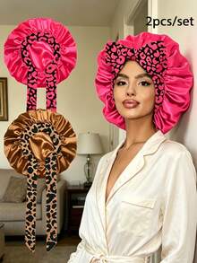 1pc Luxury Leopard Print Silk Satin Sleep Cap With Adjustable Tie, Lightweight Hair Protection Sleep Bonnet, Comfortable All Night, Suitable For Long Curly Hair - Powder NPSM15-3 - View 12