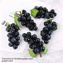 5pcs/Set Artificial Grape Clusters With Leaves, PVC Frosted Fake Grapes For Wedding, Home, Kitchen, Party Decor, Photography Props - Black - View 6