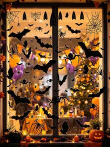 4pcs/Set Halloween Themed Window Stickers, Featuring Ghosts, Spider Webs And Bats As Core Elements, Creating A Quirky And Cute Atmosphere, Easily Enhancing The Holiday Vibe - A - View 2