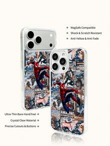 Miniso Marvel 蜘蛛人鋼鐵人卡通男款手機殼，具備磁吸充電功能，適用 iPhone 17 Pro Max/17 Pro/Air/16 Pro Max/15 Plus/14/13/IP 17/15Pro/12 Pro/11/16 Plus/XR，Apple 防摔防刮保護殼 - 透明2 - 查看 7