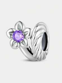 1pc Flower Month Theme Beaded Pendant, Suitable For DIY Jewelry Making Such As Bracelets, Necklaces, Etc., Perfect Gift For Women And Girls - Silver - View 14
