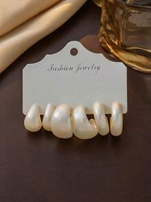 6-18pcs Fashion Colorful Elegant Faux Pearl Earrings Set For Women, With Faux Honeycomb, Multi-Style Water Drop, C-Shape, Suitable For Daily, Holiday, Party Wear, Gift For Mom, Girlfriend - White - View 3