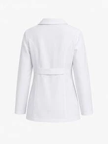 Jaqueta Jaleco Branco Feminino de Manga Longa com Lapela Entalhada, Frente Aberta, Bolso, Scrubs para Enfermeira, Roupa de Trabalho, Dentista, Saúde, Hospital Veterinário e Laboratório - Branco - Visão 10