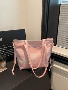 Large Capacity Women's Tote Bag, New Minimalist Commuter Shoulder Bag - Pink - View 7