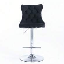 Swivel Bar Stools In Velvet, Adjustable Seat Height From 63.5 To 84 Cm, Base, With Comfortable Padded Backrest, Perfect For Home, Pub Or Kitchen Island. Set Of 2, DE1712GY, Grey. - Black - View 1
