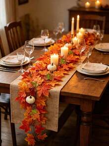 200cm/78.74inch Fall Maple Leaves Pumpkin Garland,Artificial Maple Leaf And White Pumpkins Autumn Garland Hanging Fall Vines,Realistic Autumn Leaf Hanging Vine For Thanksgiving Family Gathering Decor,Wedding Party Home Decor,Table Front Door Decor. - Multicolor - View 6