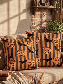 1pc/2pcs Halloween Print Pillow Case, Single-Sided Print, Breathable & Anti-Pilling, Soft & Skin-Friendly, 45*45/50*50/40*40CM, Decorative Pillow Case Gift, Party Decoration, Sofa Decoration, Room Decoration, Machine Washable, Pillow Case, OEKO-TEX - Multicolor - View 1