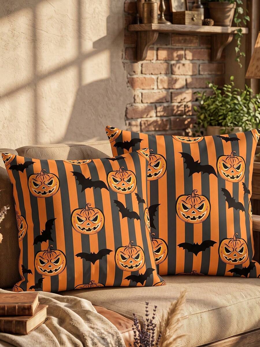 1pc/2pcs Halloween Print Pillow Case, Single-Sided Print, Breathable & Anti-Pilling, Soft & Skin-Friendly, 45*45/50*50/40*40CM, Decorative Pillow Case Gift, Party Decoration, Sofa Decoration, Room Decoration, Machine Washable, Pillow Case, OEKO-TEX - Multicolor - View 1