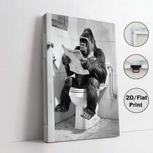 2D Flat 2D Art 1pc Unframed Gorilla Sitting On Toilet Reading Newspaper Vintage Style Canvas Print - 30.48X40.64cm Unframed Bathroom Wall Art, Home And Office Humorous Animal Decor, Mother's Day Gift, Apartment Decoration - C - View 10