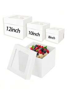Cake Box With Cake Base, 12 Inch High Cake Box, Disposable Cake Transport Container, White Cake Carrier Box, Suitable For Baked Goods, Cookies, Desserts, Pastries, Cupcakes, Bakery - White - View 8