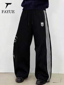 Men's Drawstring Waist Colorblock Casual Versatile Daily Wear Long Pants - Black - View 1
