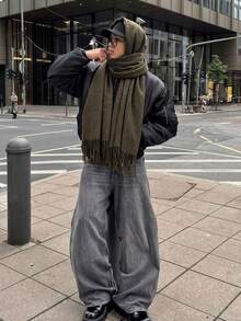 1件秋冬時尚優雅純色羊毛保暖披肩圍巾，中性休閒防寒流蘇披肩，適合日常穿著 - 咖啡 - 查看 3