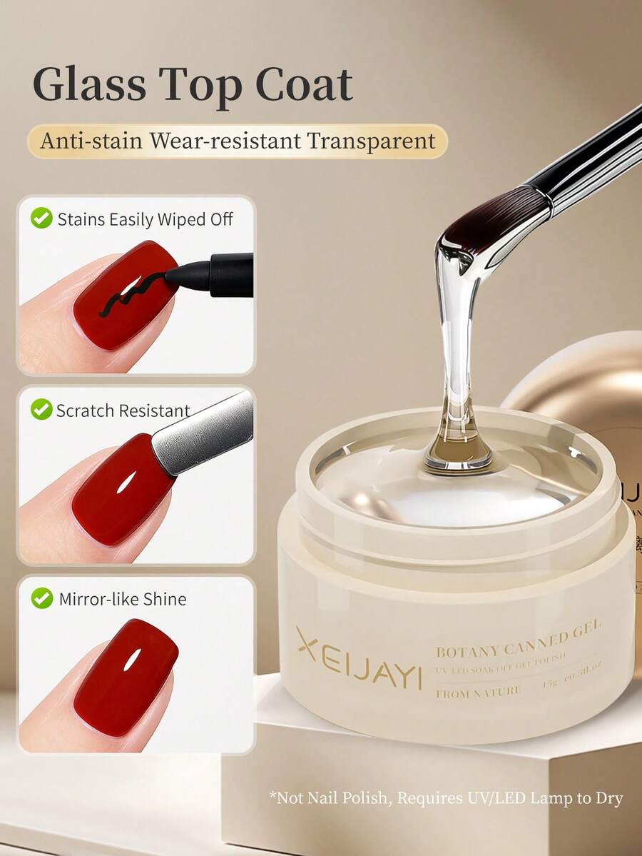 XEIJAYI 1件 15ml 玻璃底膠 透明橡膠底膠 LED UV 強力指甲 高光澤亮面凝膠指甲油 - 無色 - 查看 1