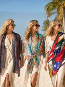 1pc 2026 Fashion Spring/Summer Thin Ink Print Gauze Scarf Street Beach Towel 80*182cm Extra Long Silk Scarf Women Breathable Versatile Floral Print Shawl Headscarf Scarf Wrap Suitable For Travel, Photography, Check-In - Multicolor - View 2