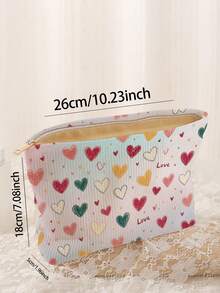 1pc Portable Cosmetic Storage Bag Heart Pattern Double-Sided Printed Travel Zipper Makeup Bag Multi-Functional Toiletries Organizer - Multicolor - View 3