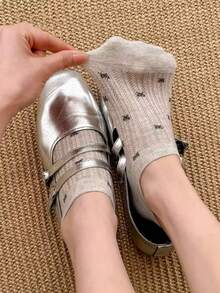 3/5/10/15雙日式蝴蝶結網紗隱形船襪 薄款透氣低筒女襪 夏季甜美女孩風鏤空襪 - 彩色 - 查看 8