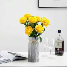 1/20 Stücke Valentinstag Geschenk Künstliche Rosenblumen, hochwertige künstliche Rosen, geeignet für Heimdekoration, Raumdekoration, Tischdekoration, Hochzeitsdekoration, Brautstrauß, Handgelenks-Corsage, Straußherstellung, Zuhause, Restaurant, Schlafzimmer, Vasendekoration Strauß - Gelb - Übersicht 7