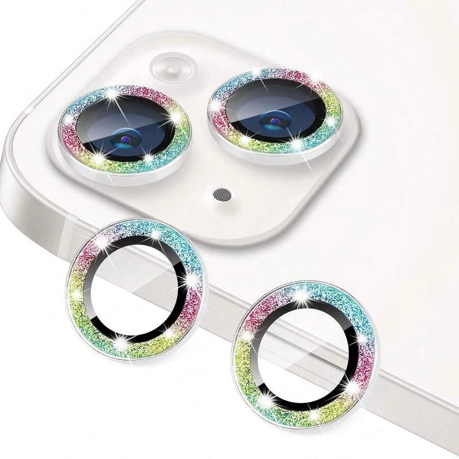 9pcs Glitter Colorful Camera Lens Protector Film, Compatible With IPhone 17 6.3 Inch, [AR+AF] High Definition Transparent Tempered Glass Lens Cover, 9H Scratch-Resistant Independent Metal Shiny Ring, Compatible With Phone Case, Easy Installation, Shiny Colorful - Multicolor - View 1