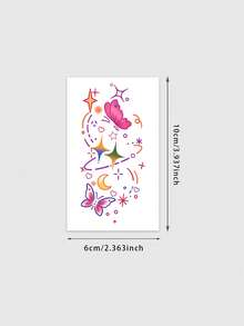 1 Sheet Gradient Butterfly Moon Star Temporary Tattoo Stickers, Minimal Y2K Cosmic Galaxy Fake Tattoo For Shoulder Arm Clavicle, Waterproof Soft Girly Body Decor, Girls Daily Dating Matching Ins Viral Temporary Tattoos - Multicolor - View 6