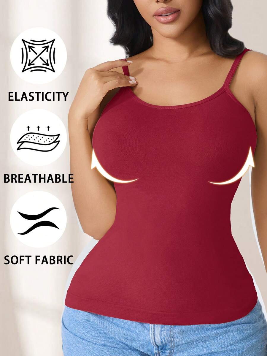 CELILIN Red Adjustable Strap Seamless Camisole, Breathable Skin-Friendly Tummy Control Slimming Innerwear - Red - View 1
