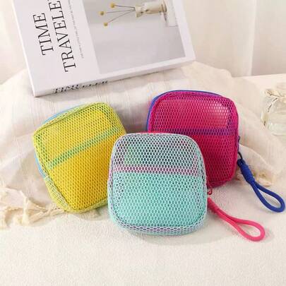 1/3pcs Transparent Mesh Makeup Bag, Suitable For Fitness, Travel And Camping - Lightweight Foldable Toiletry Bag, Multi-Compartment Design With Transparent Panel, Zipper Closure, Purple/Green Color, Women's Gift, Fitness Storage, Portable Mesh Bag