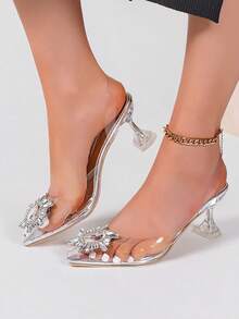 2026 Sparkling Crystal Peep Toe High Heel Sandals, Fashionable, Elegant, With Sparkling Ring Decoration - Silver - View 7