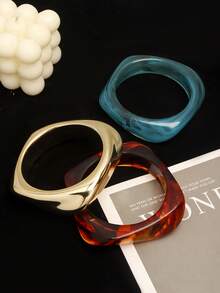 3pcs/1set Asymmetrical Translucent Square Resin Bracelets, Suitable For Women's Daily Or Vacation Wear - Multicolor 4 - View 5