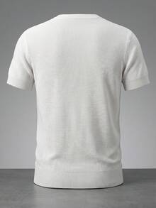 Men's Summer Casual Classic Small Pineapple Pattern Short Sleeve Knit Sweater, Essential Summer Wardrobe Outfit Piece Knit Top - White - View 4