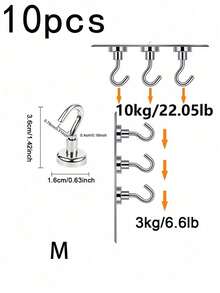 5/10 Stück super starke magnetische Haken, multifunktional, geeignet für Kreuzfahrt, Camping, Grillen, Küche und Garagenwände, Kühlschrank, ohne Bohren, starke magnetische Befestigung - M-10 Stück - Übersicht 5
