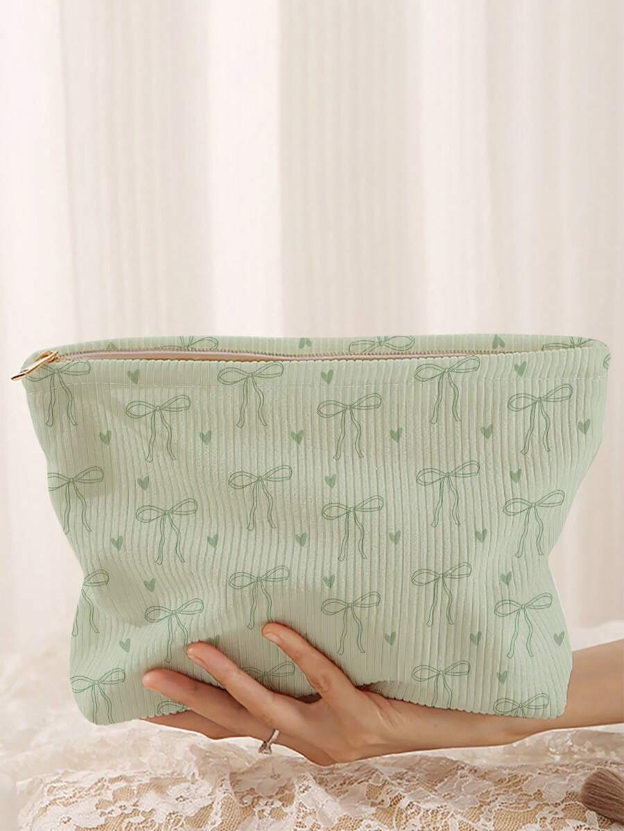 1pc Portable Cosmetic Storage Bag With Bow Pattern Double-Sided Print Travel Zipper Makeup Bag Multi-Function Toiletries Organizer - Multicolor - View 1