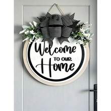 Charming Front Door Decor, 1pc 2D Flat Welcome Sign Door Hanger - Round Wooden Hanging Plaque With Faux Greenery Accents, Front Door Wreath, Welcome Home, Front Door Sign, Front Door Hanging Decor, All-Season Wooden Wreath, Housewarming Gift - White Welcome Wreath - View 4