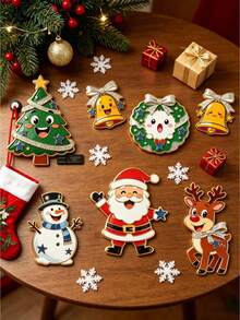 7pcs Christmas Refrigerator Magnets, Acrylic Flat Magnetic Decorative Pieces, Including High-Definition Santa Claus, Christmas Tree, Snowman, Reindeer, Bell Patterns. Suitable For Refrigerator, Car And Storefront, Creating Holiday Atmosphere, Can Be Used As Small Gifts For Family And Friends - Multicolor - View 4