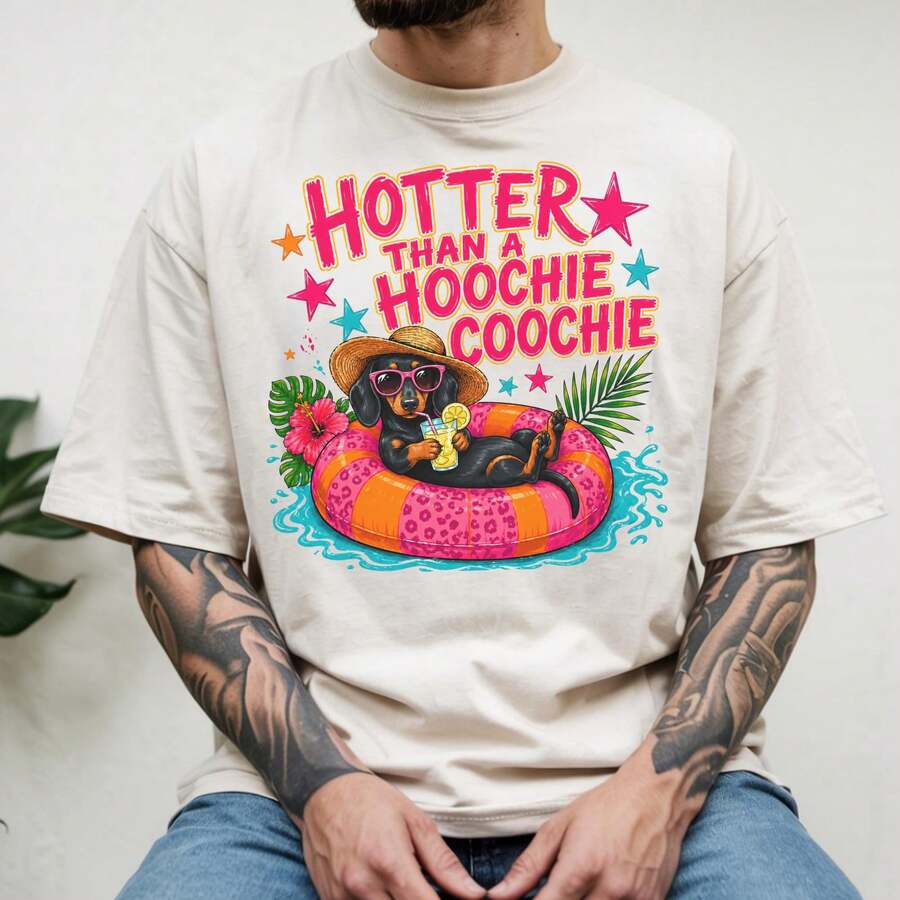 Lustiges Dackel-Shirt "Der Sommer ist heißer als ein ", Geschenk für Dackelbesitzer, Hundemama und -papa - Weiss - Übersicht 1