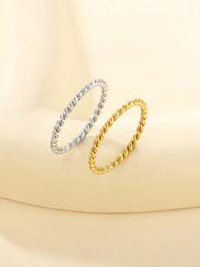 Thin Twisted Rope Plain Ring, 14K Gold Plated 304 Stainless Steel, Waterproof Hypoallergenic Non-Fading, Ins Gentle Style Stackable Thin Ring - Rx1.5 - View 7