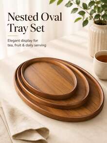 Oval Walnut Color Minimalist Premium Bamboo Tray With Handle, Multiple Sizes, Suitable For Plates, Food, Snacks, Drinks, Cakes, Bread, Ideal For Home, Office, School, Outdoor Camping, Wedding, Breakfast, Dinner, Platter - Maroon - View 4