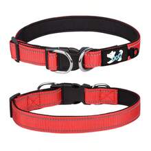 Double D-Ring Durable Pet Collar | Neoprene Comfortable Lining . Night Reflective | Adjustable For Small To Medium Dogs And Cats . Home And Outdoor Use, Optional Pet Leash - Red - View 1
