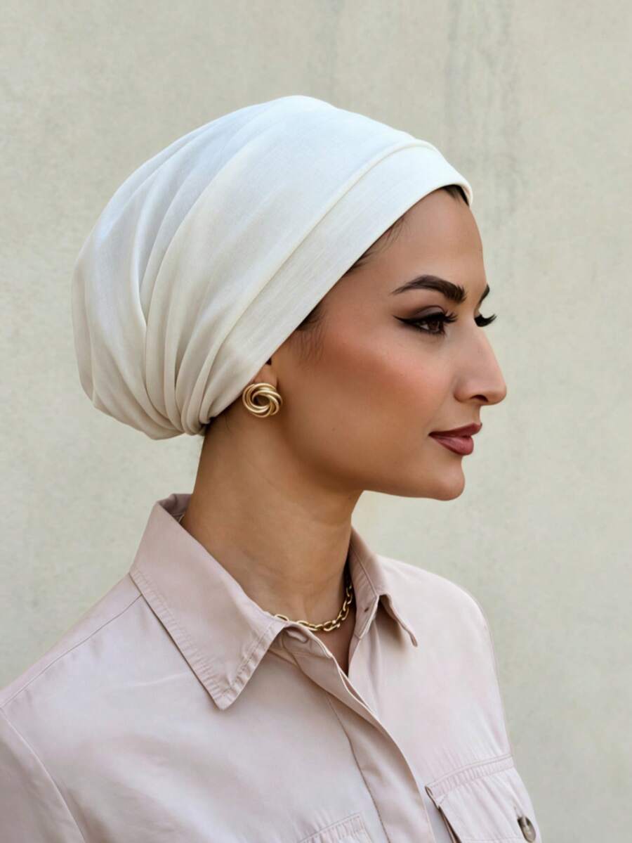 2pcs Solid Color Women's Classic 2in1 Instant Turban Headwrap Hat, High Elasticity Full Pleated Cap & Non-Slip Pleated Headband, Multi-Layer Pleated Design To Shape Head, Premium Knit Jersey Fabric, Sweat-Absorbent And Breathable, Suitable For Muslim Daily Life And Travel Gatherings