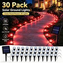 30 Pack Red Solar Lights Outdoor Waterproof, 8 Modes Auto On/Off IP65 Solar Garden Lights, Spooky Blood Red Pathway Lights For Halloween Yard Patio Lawn Driveway Walkway Decor - 紅燈 - 查看 1