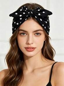 1/5pcs Back To School Polka Dot Rabbit Ear Headband Set, Wide Knot Headband, Elastic Bow Hair Tie, Cute Women's Hair Accessories, Autumn/Winter Vacation Style - Multicolor - View 4