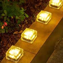 1/4/8PCS Outdoor Solar Ground Lights, Warm White Small/Large Garden Decor LED Night Lights, Portable Stair Step Lights, White Transparent Glass Shell, Built-In Rechargeable Battery, Embedded Solar Panel Charging, Suitable For Ground, Stairs, Balcony, Garden, Street, Path, Tea Table, Indoor Bed Decor Lighting Fixtures - Warm Light - Ice Brick Lamp - View 9
