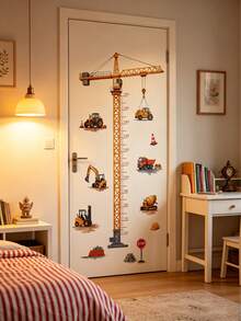 Baby Height Chart Wall Sticker With Construction Truck Growth Chart - Removable Children's Room Decor, Height Measurement Sticker Suitable For Nursery And Toddler Boys, Self-Adhesive Educational Car Theme Sticker - Multicolor - View 5