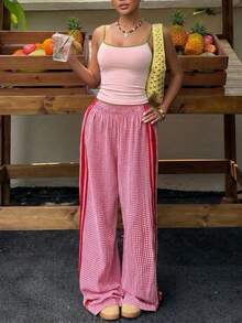 DOUCIU Hot Girl Block Color Spaghetti Strap Tank Top Sexy Slim Daily Streetwear - Pink - View 5