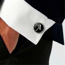 1 Pair Halloween Wedding/Men's 26 English Alphabet Time Gemstone Cufflinks, Fashion Creative Accessories For French Shirt, Wedding Season Groom Cufflinks - Black - View 4