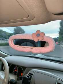 1pc Universal Plush Rearview Mirror Cover, Flower Plush Rearview Mirror Cover, Car Accessories, Car Decoration, Decorative Car, Gift, Protective Rearview Mirror Cover, Pink Car Rearview Mirror Protector, Cartoon Car Interior Decoration Accessories - Five-petaled Flower - View 8