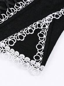 Yuwenier Elegant Sexy Black Lace Corset Cami Top, White Lace Trim, Lace-Up Back, Music Festival Vacation Summer - Black - View 8