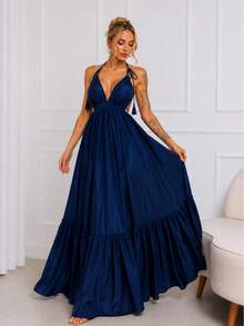 Long Dress Costs Nude - Dark Blue - View 4