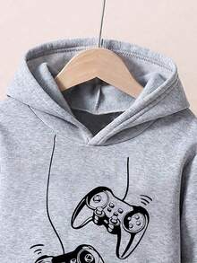Boys' Letter Print Hoodie And Sweatpants Warm Set - Grey - View 3
